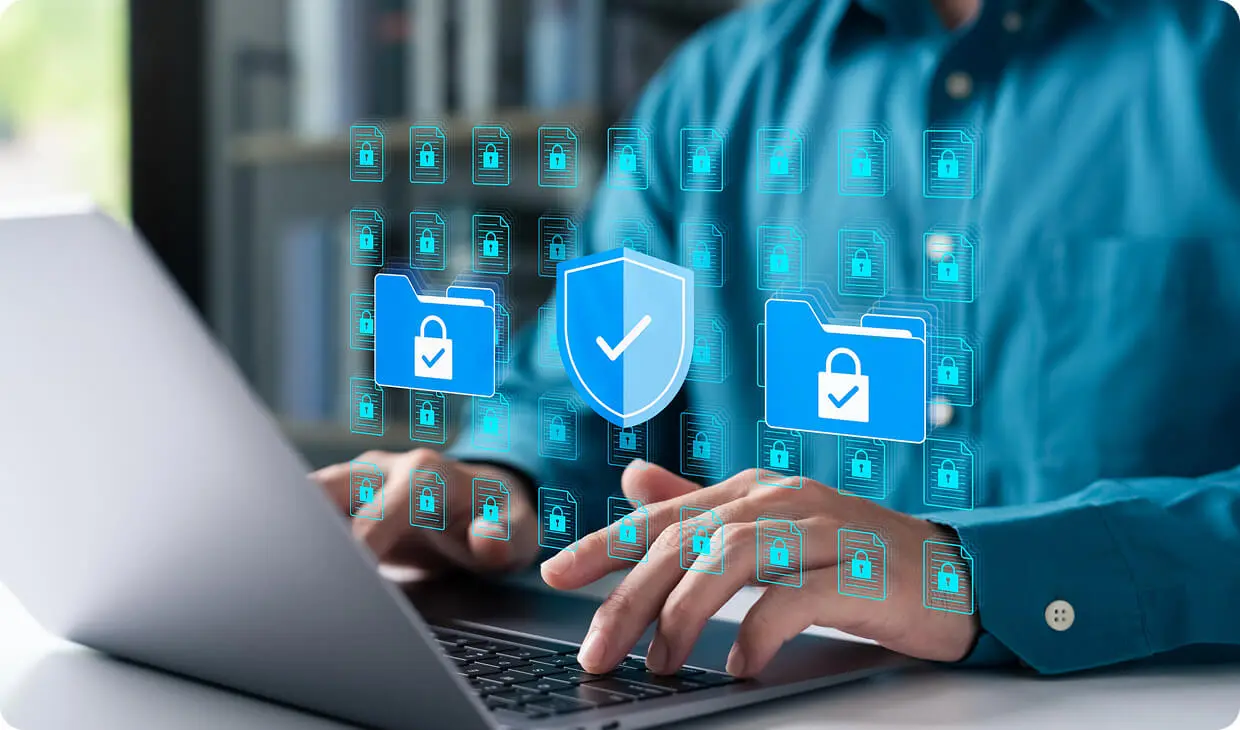 Data protection symbols on computer screen